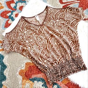 LE CIELO COLD SHOULDER CINCH WAIST ANIMAL PRINT BLOUSE